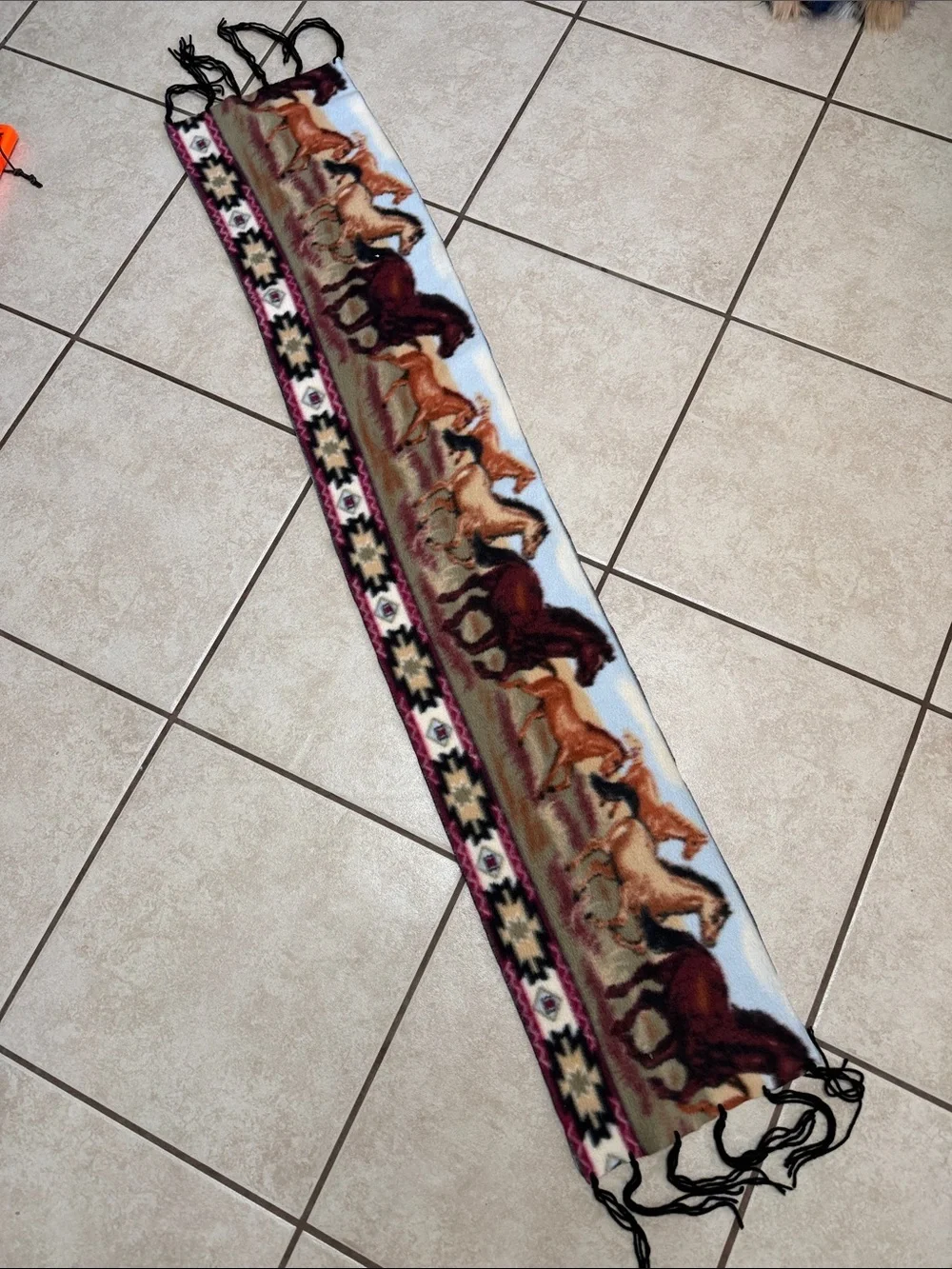 Western Running Horses Fleece Fringe Scarf Southwestern Equestrian